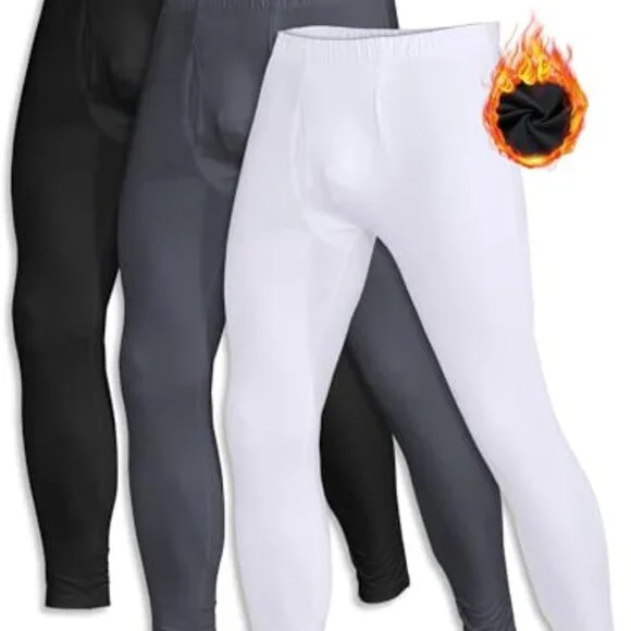 Men's Fleece Lined Thermal Base Layer Pants Stretchy Cold Weather Leggings